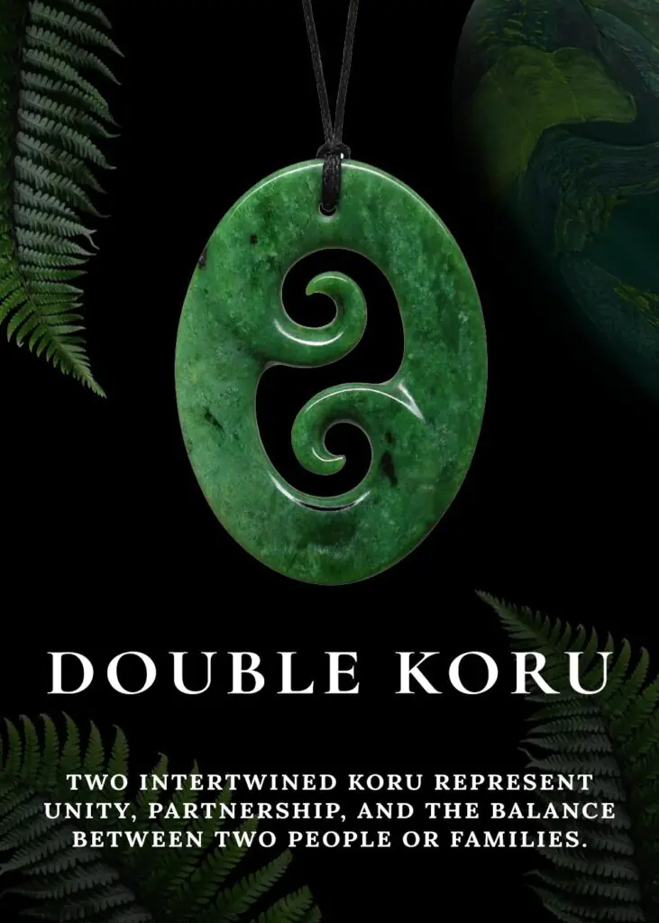 Double koru pounamu pendant meaning – two people growing together
