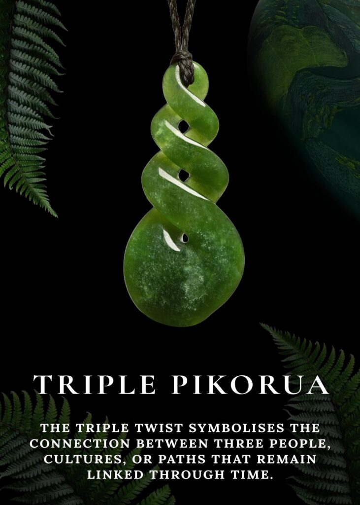 Triple pikorua pounamu pendant meaning – Māori greenstone triple twist symbol of eternal connection