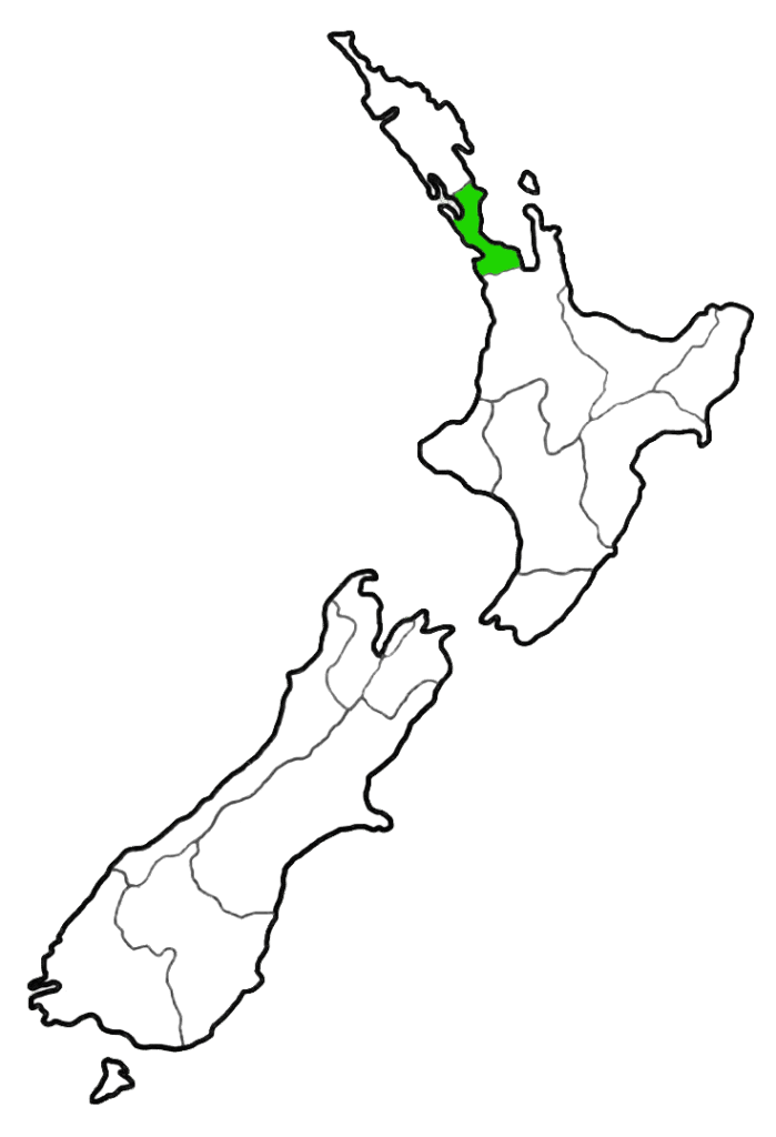 Map of New Zealand with the Auckland region highlighted