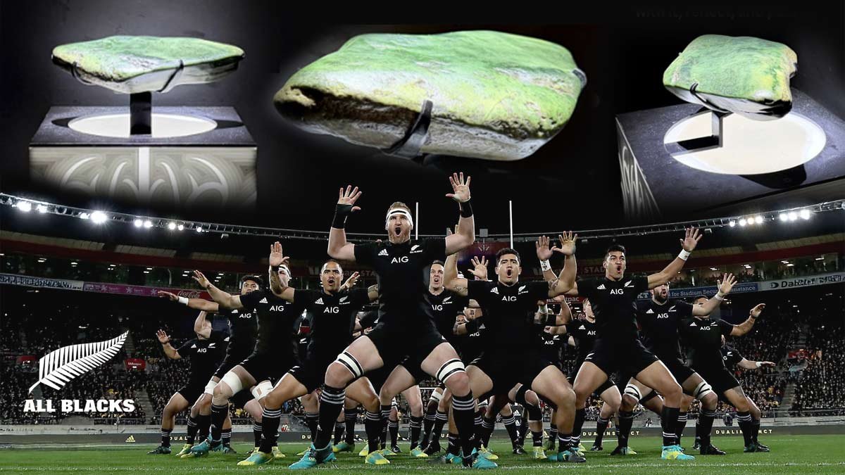 The All Blacks' pounamu taonga on display at the All Blacks Experience in Auckland