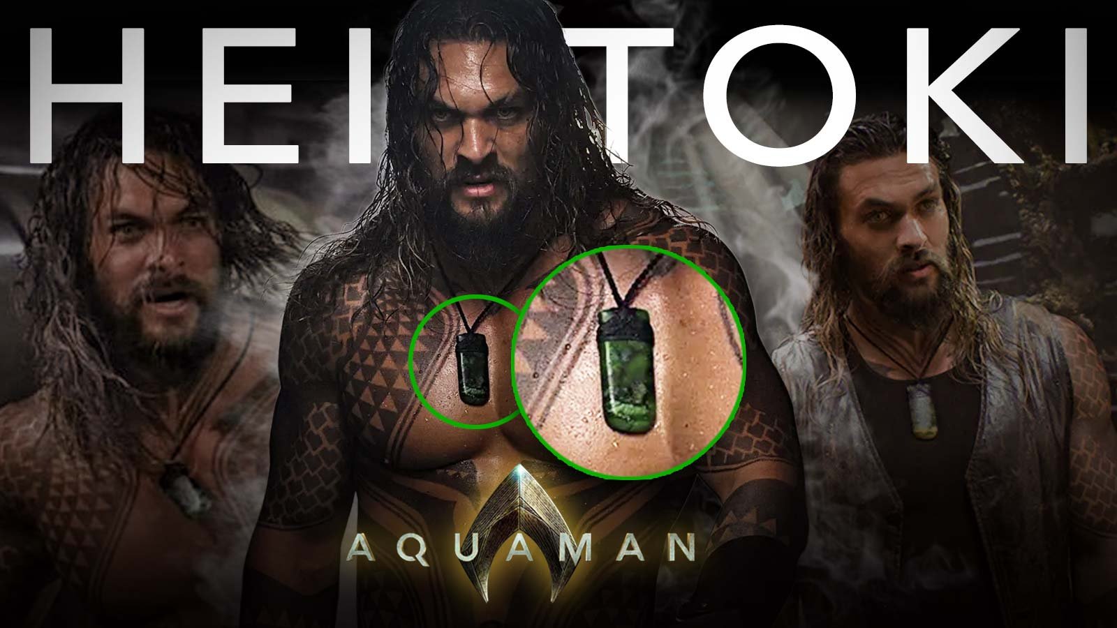 Aquaman's pounamu toki necklace, highlighted to show the greenstone pendant