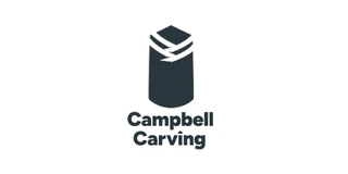 Campbell Carving logo, a dark stone shape with lashing above the words Campbell Carving