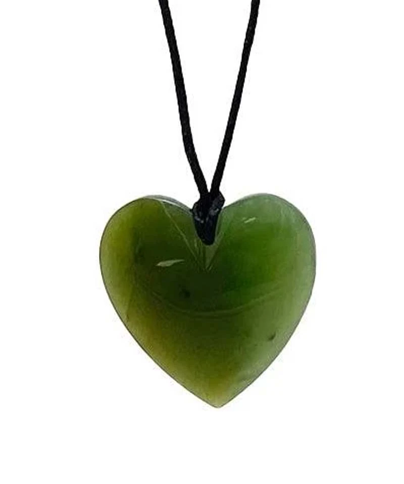 Pounamu heart pendant on a black cord, sold online by ShopNZ
