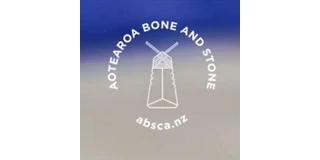 Aotearoa Bone and Stone Carving Academy logo, a white line drawing of a bound toki ringed by the name